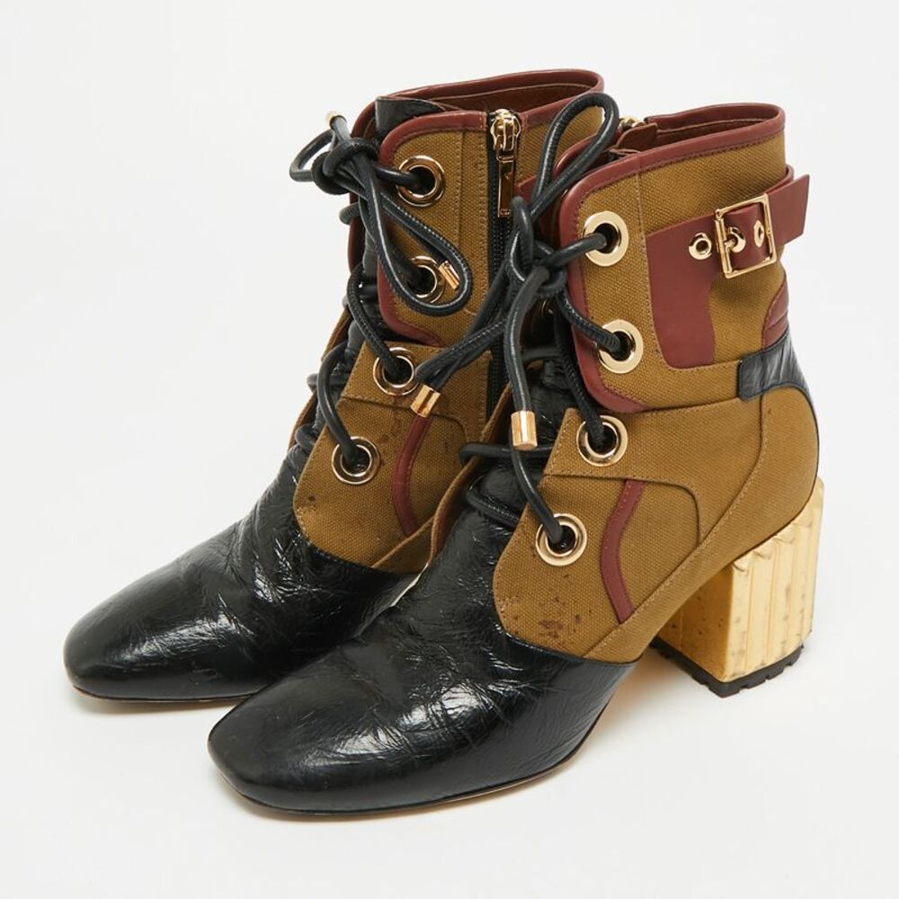 Dior Glorious Size 38 Black/brown Canvas Leather Ankle Length Boots - Picture 2 of 7